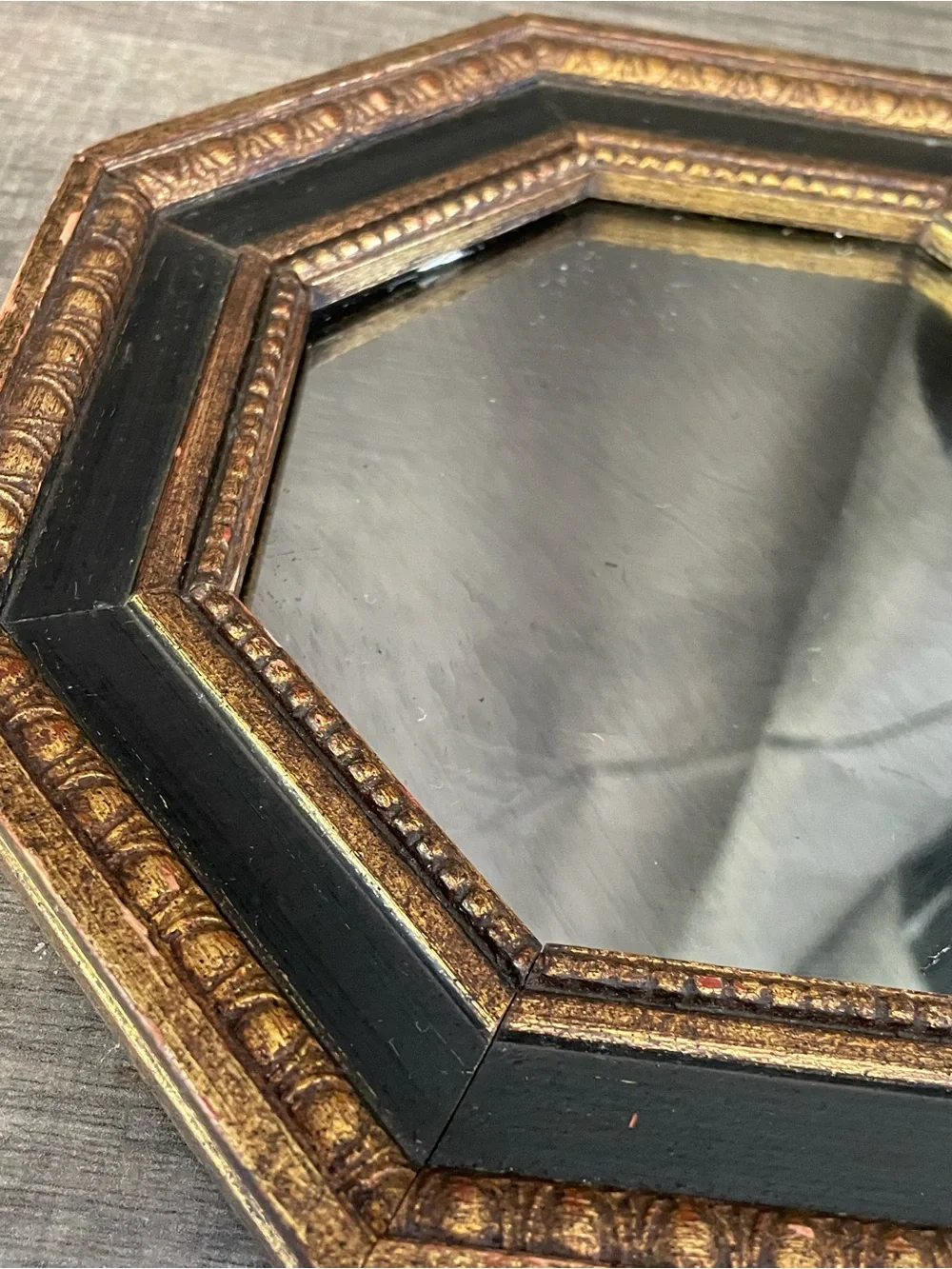 Vintage Octagonal Decretive Mirror - Catalda Fine Arts - Black and Gold
